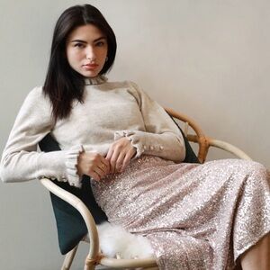 Greylin - Juno Mini Ruffled Sweater - Pearl buttons - S